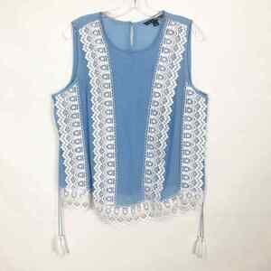 Zac & Rachel Embroidered Crochet Tassel Top Women's Size Large